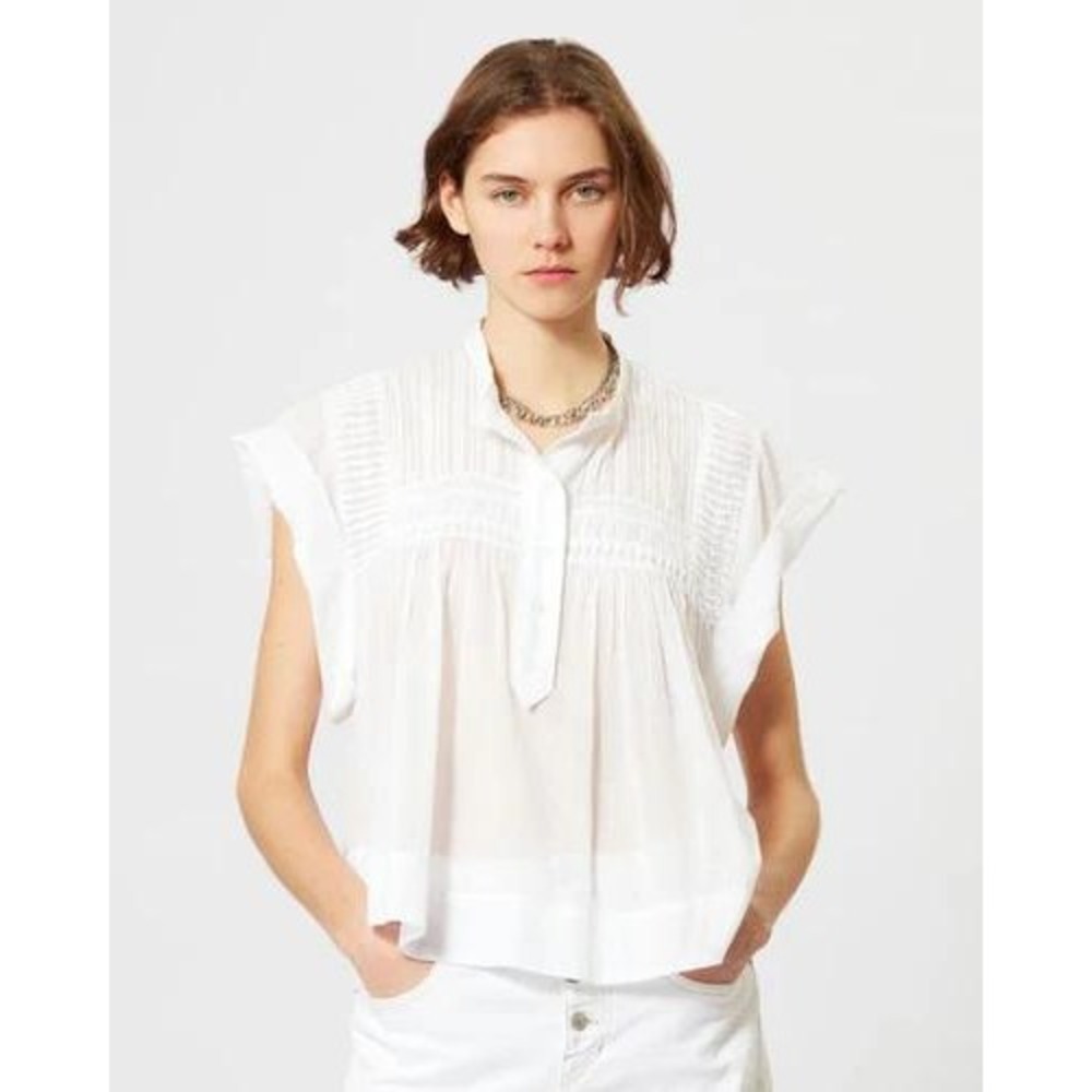 Marant Etoile Women's White Cotton Leaza Blouse Top Button Down‎ Shirt Size 38